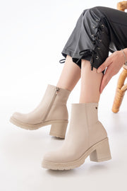 Fivra Bej Fermuarlı Kalın Topuklu Günlük Kadın Bot