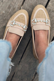 Pore Hasır Taş Detaylı Kadın Loafer Bej