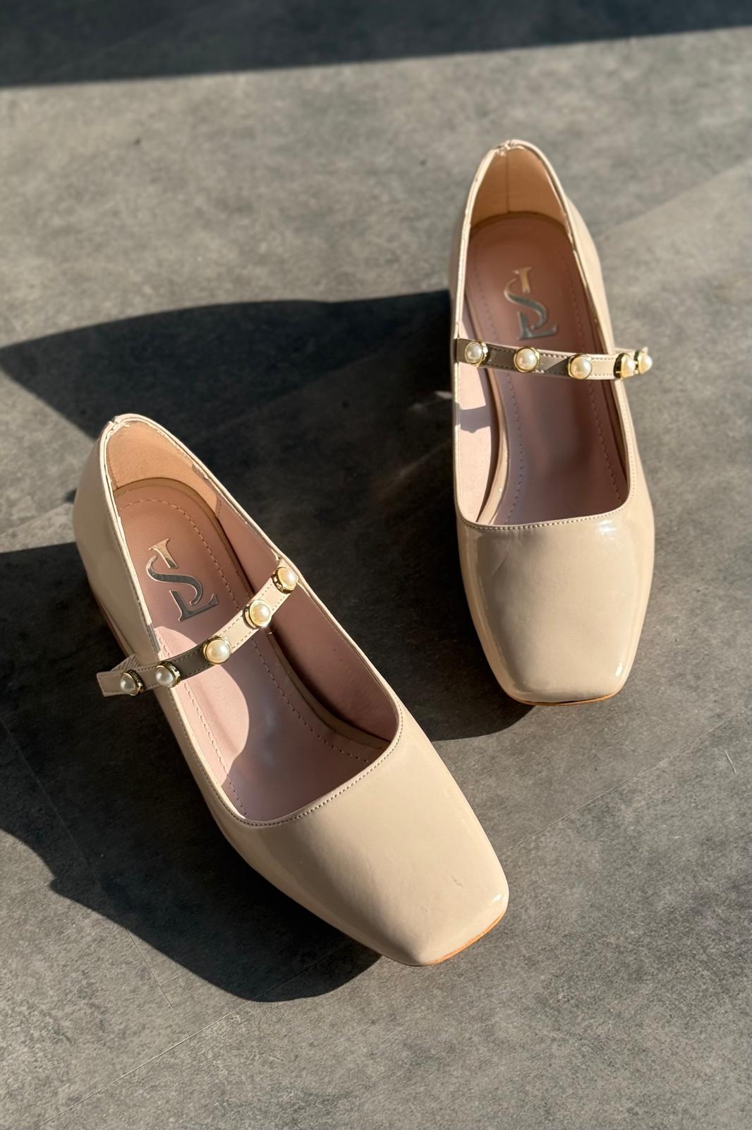 Myrel Rugan Bej İnci Detaylı Mary Jane - ILOVESHOES
