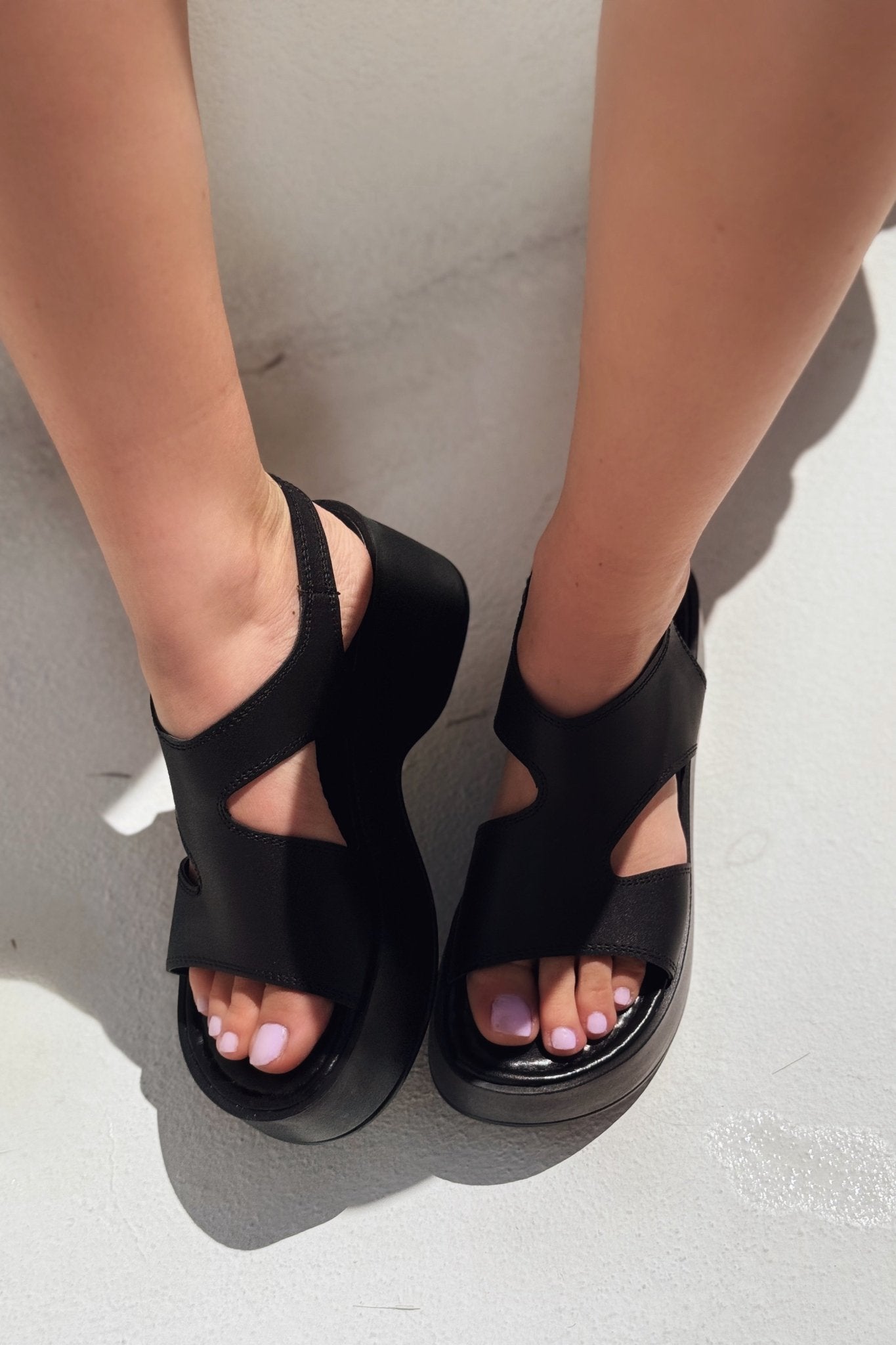 Pantes Mat Deri Kalın Taban Kadın Sandalet Siyah - ILOVESHOES