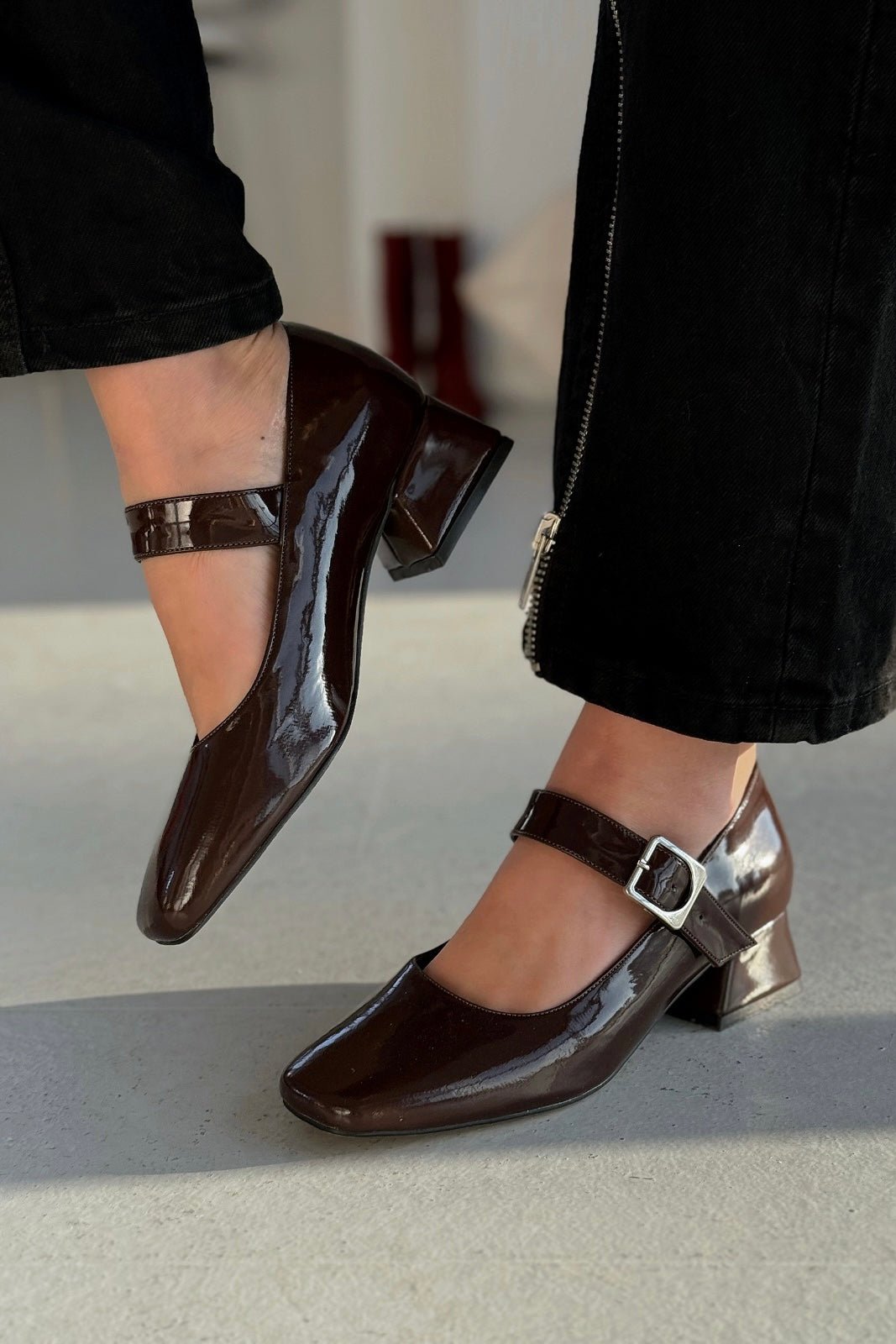 Lexyro Kahverengi Rugan Kalın Topuklu Kadın Ayakkabı - ILOVESHOES Türkiye