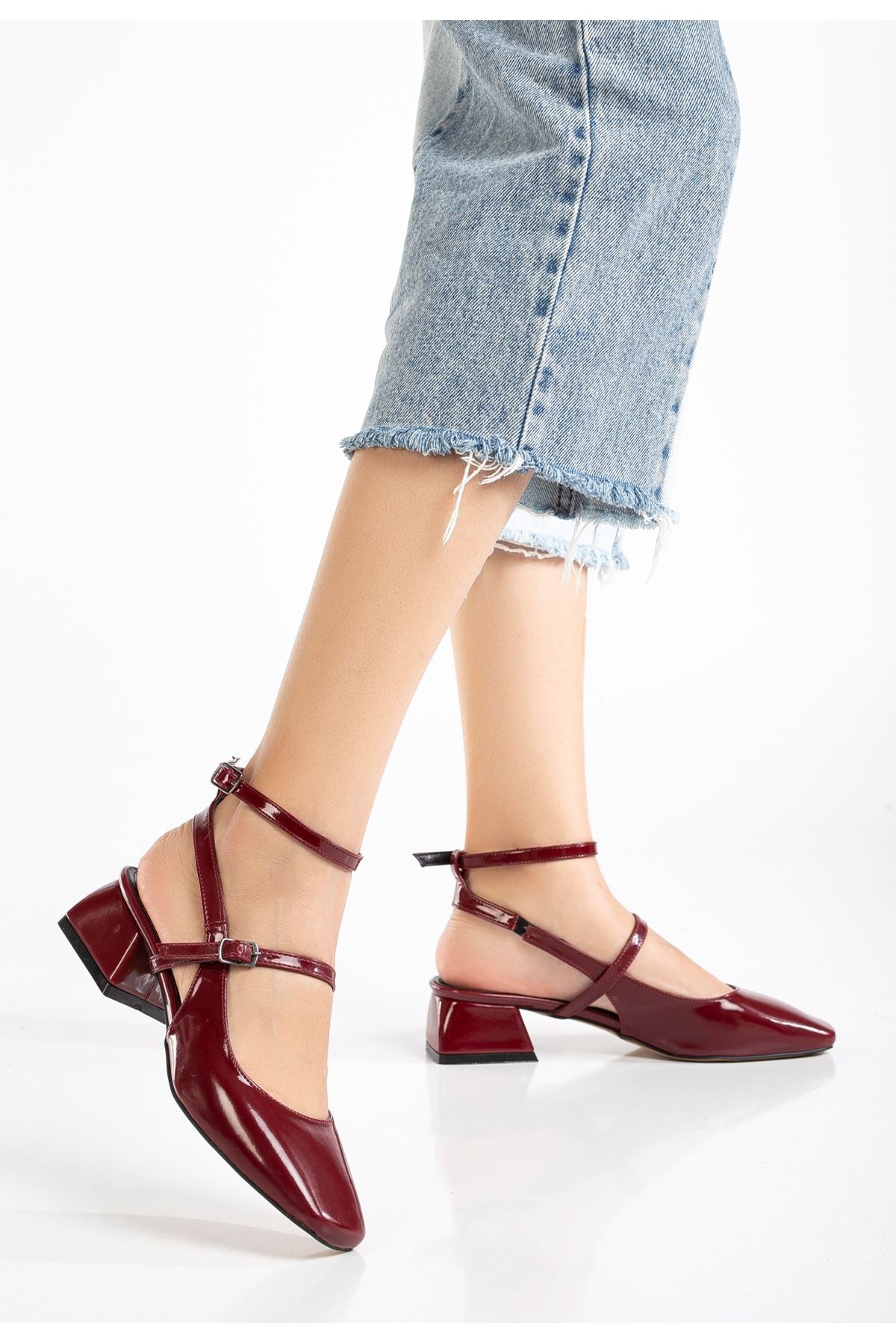 Notins Rugan Mary Jane Kadın Topuklu Ayakkabı Bordo
