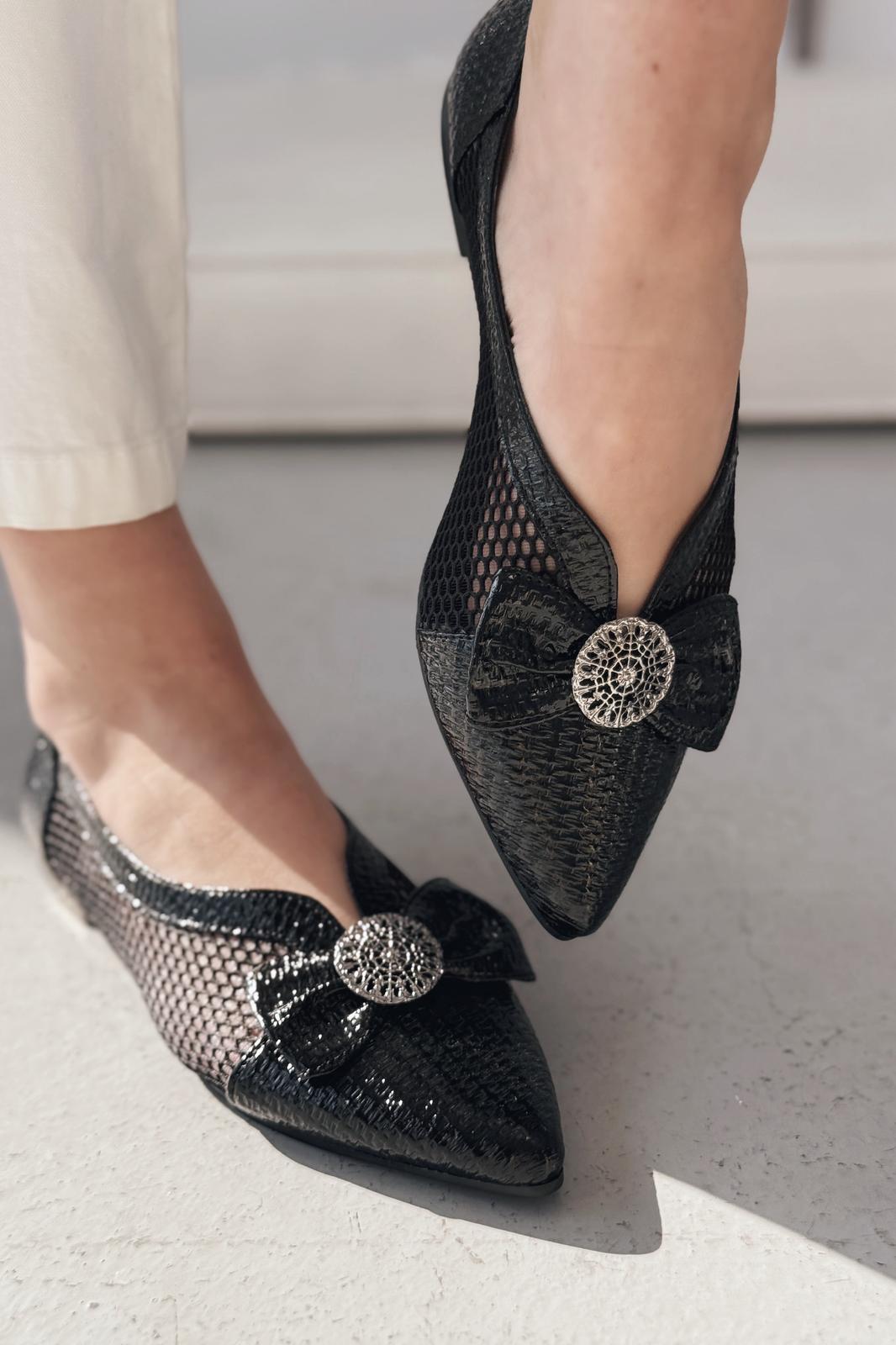 Zuneya Kurdele Detaylı kadın File Babet Siyah - ILOVESHOES