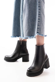 Fivra Siyah Fermuarlı Kalın Topuklu Günlük Kadın Bot