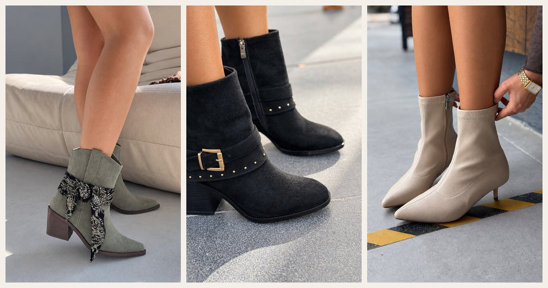 Haki Kovboy Bot, Çivili Siyah Süet Bot ve Bej Streç Bot - ILOVESHOES