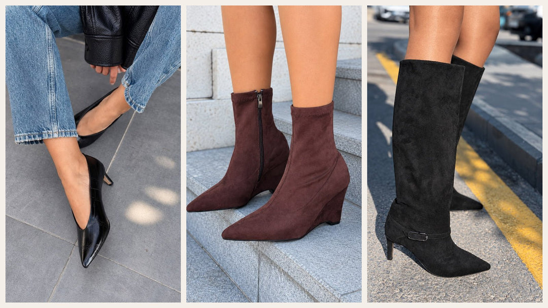 Sivri Burun Topuklu Ayakkabı, Süet Streç Bot ve Süet Çizme - ILOVESHOES
