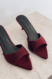Yonspe Saten İnce Topuklu Terlik Bordo
