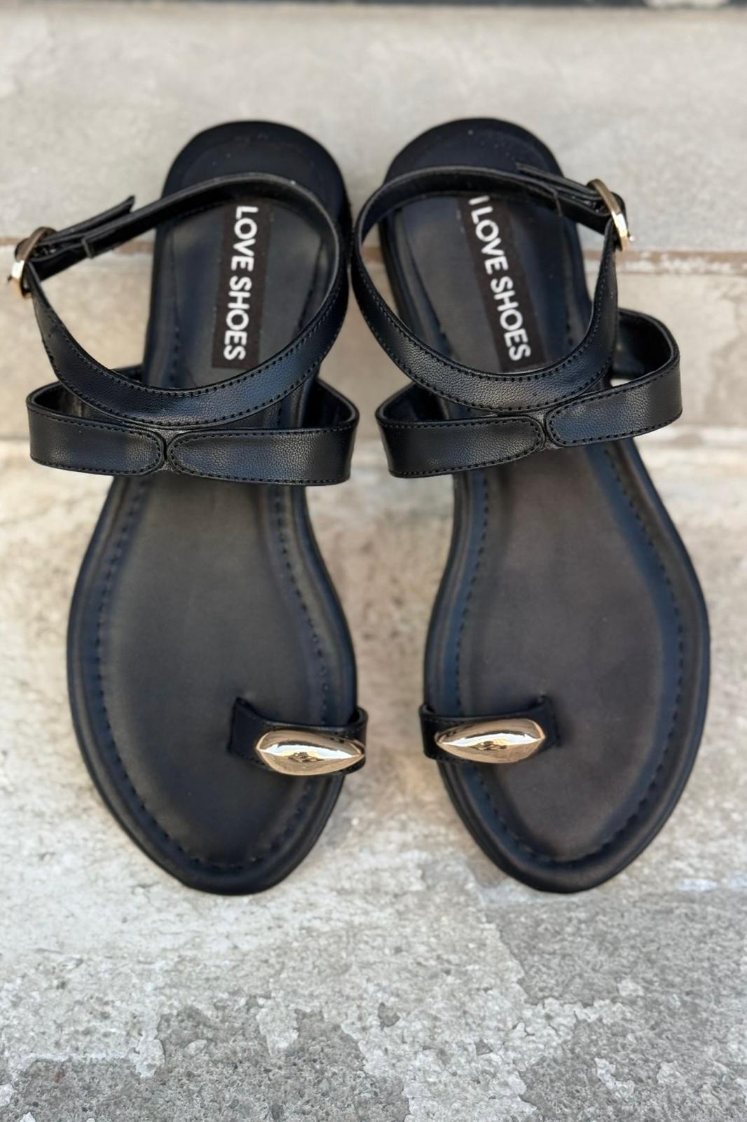 Velinka Mat Deri Siyah Parmak Arası Kadın Sandalet - ILOVESHOES