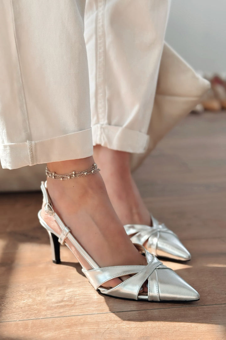 Peraps Parlak Deri Yüksek Topuklu Stiletto Gümüş - ILOVESHOES