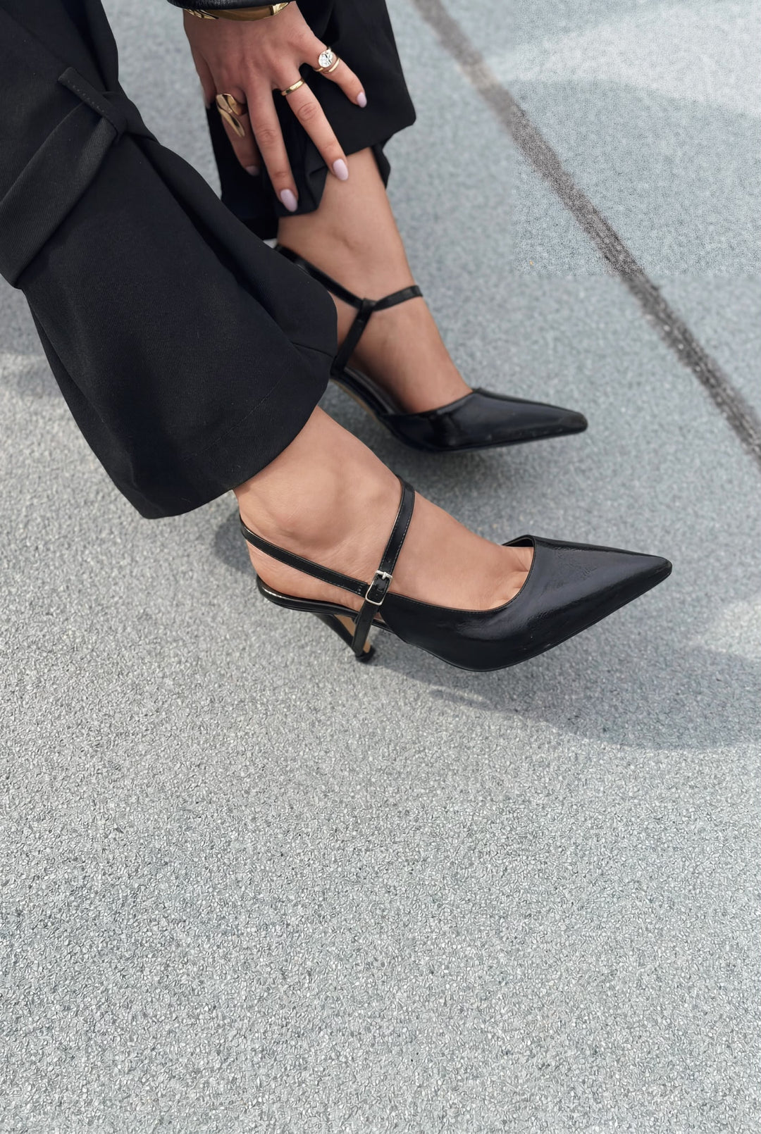 Lorent Siyah Kırışık Deri Kadın Stiletto - ILOVESHOES