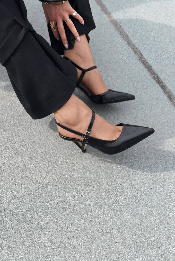 Lorent Siyah Kırışık Deri Kadın Stiletto - ILOVESHOES