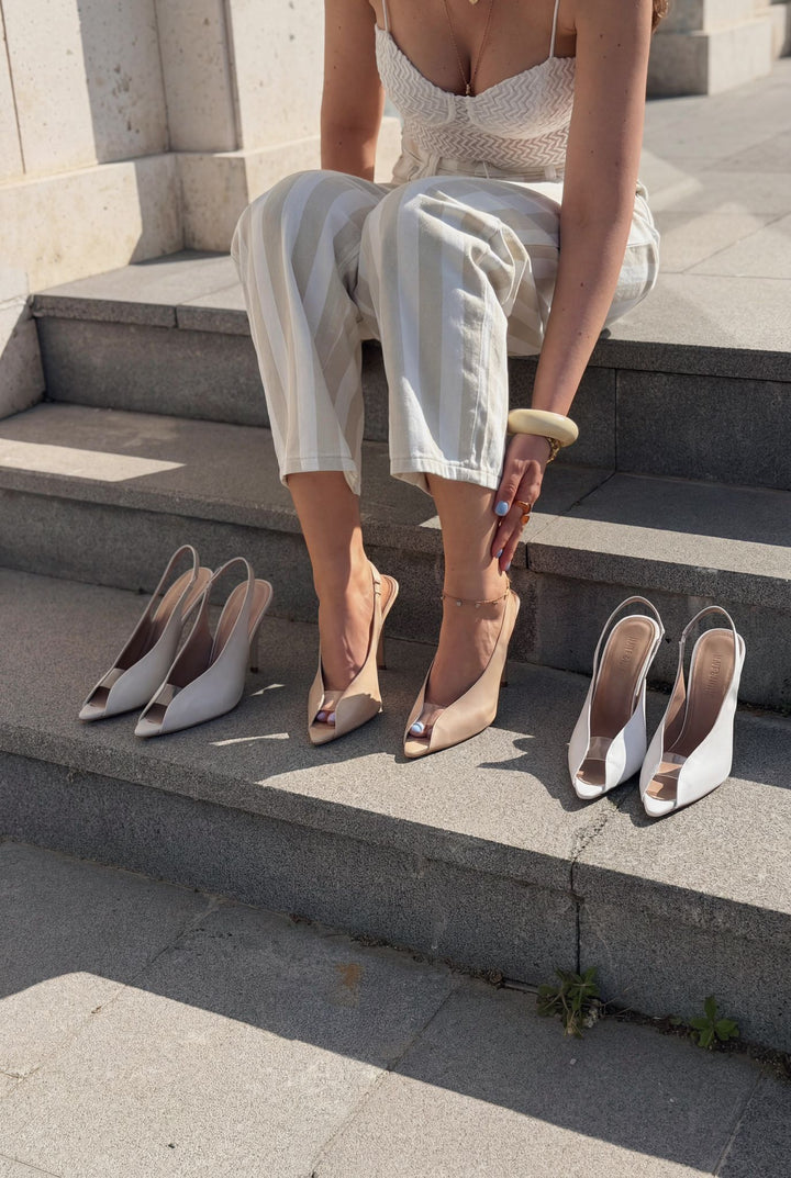 Marvello Nude Mat Deri Kadın Topuklu Sandalet - ILOVESHOES