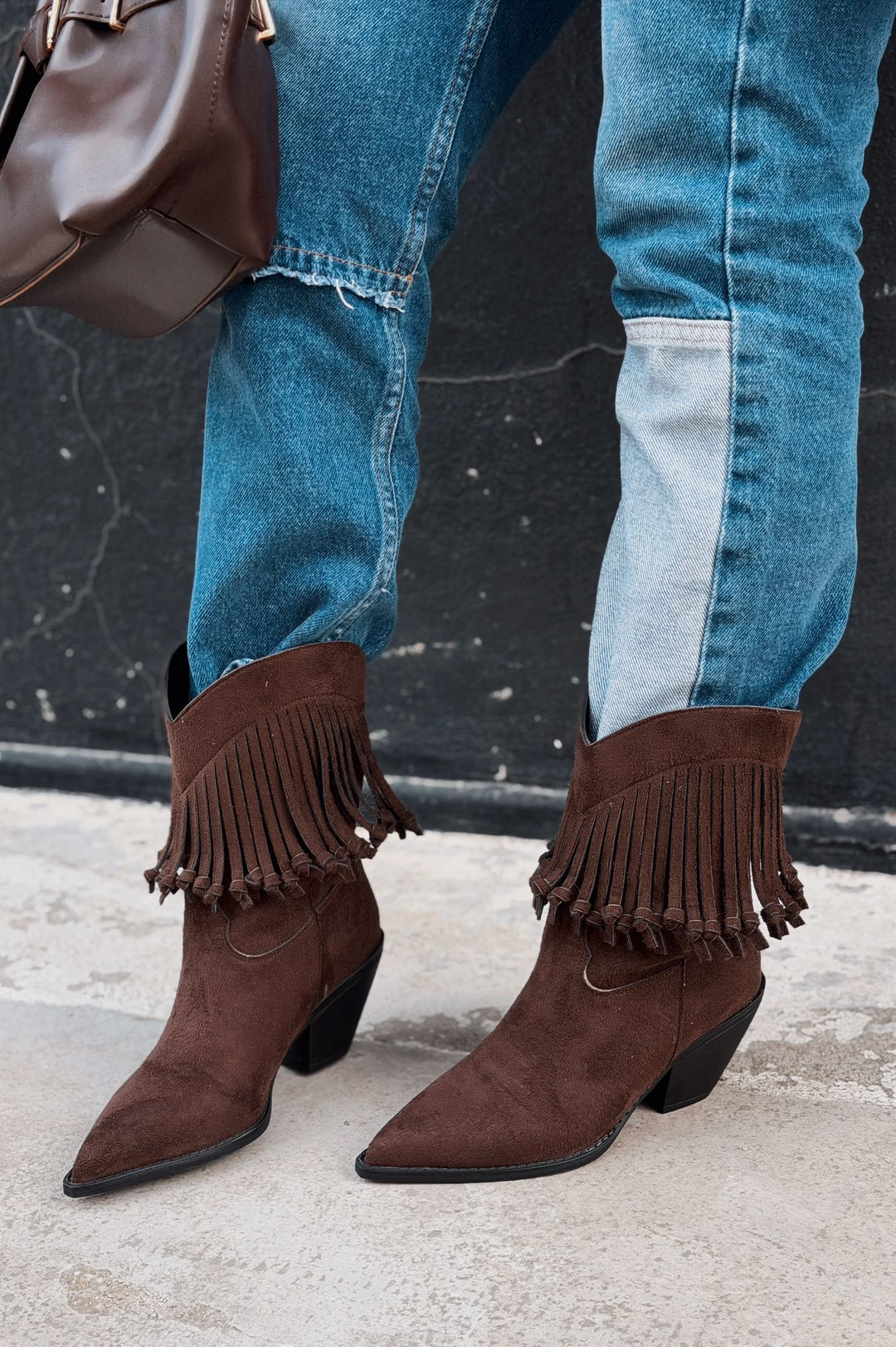 Iserne Kadın Kovboy Bot Acıkahve Süet Püsküllü - ILOVESHOES