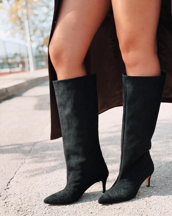 Gwen Kadın Topuklu Çizme Siyah Süet - ILOVESHOES