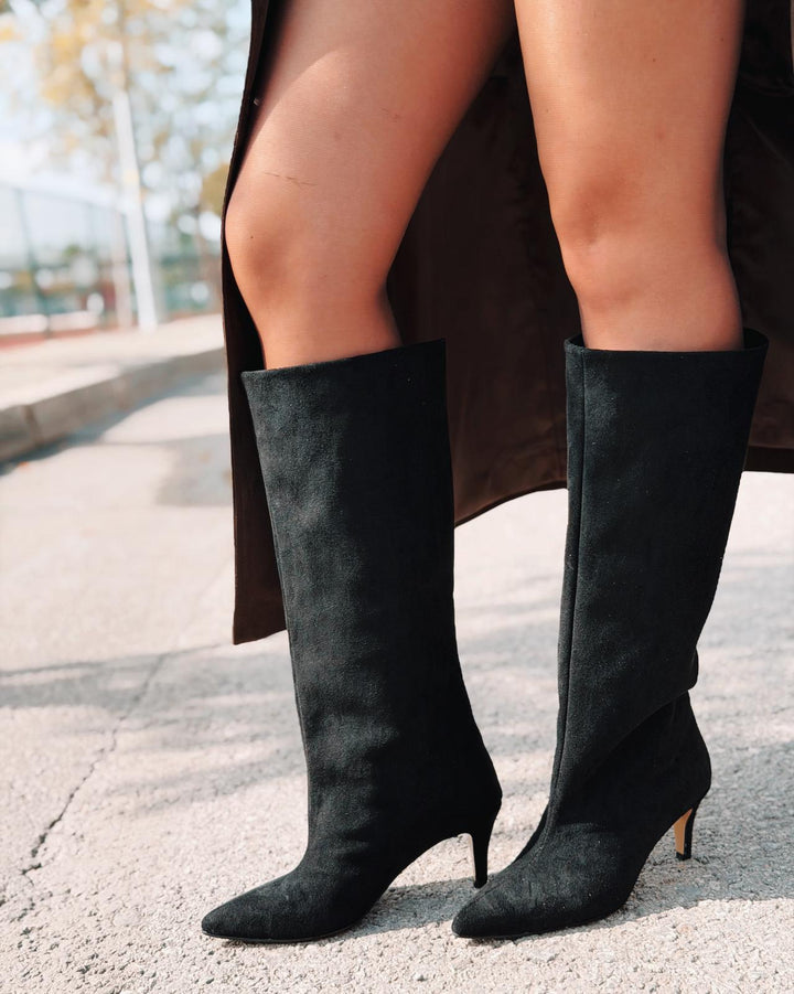 Gwen Kadın Topuklu Çizme Siyah Süet - ILOVESHOES