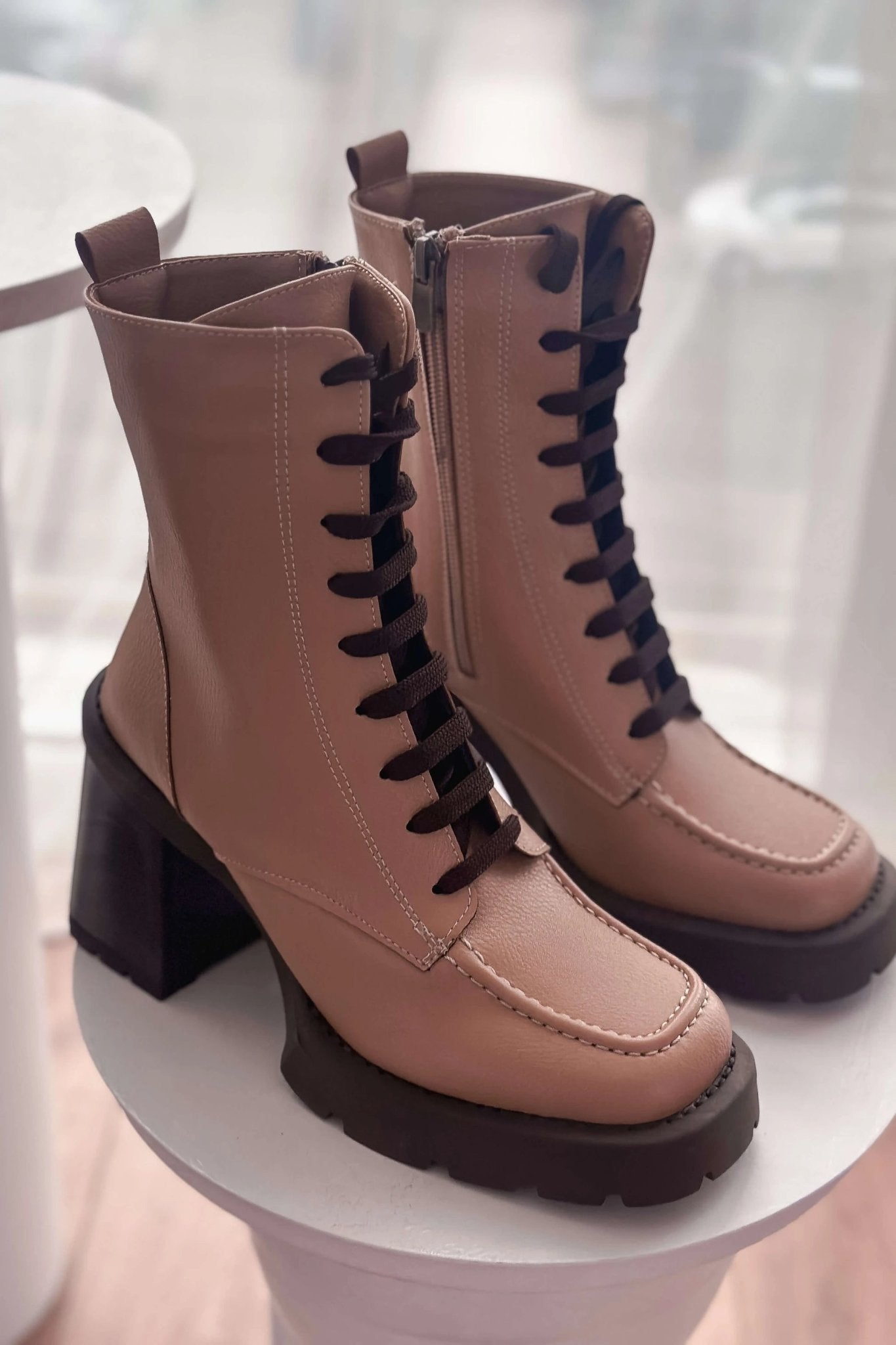 Neroya Kadın Mat Deri Bot Nude - ILOVESHOES