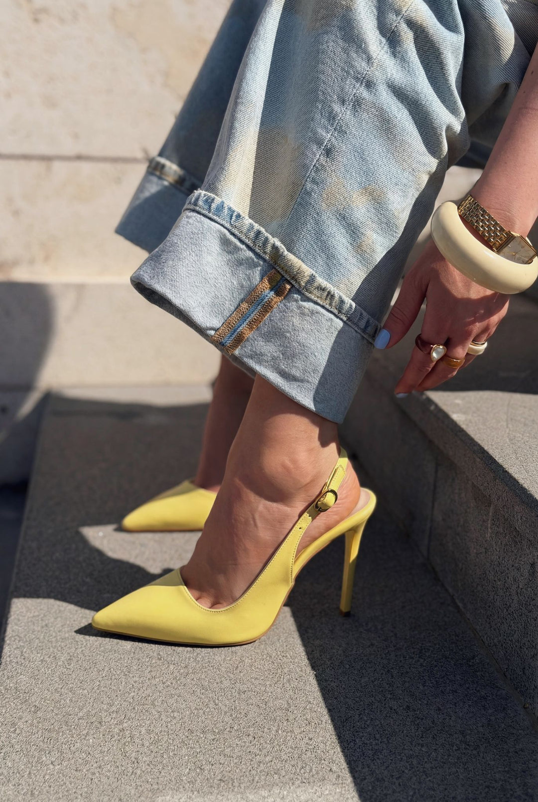 Lure Sarı Mat Deri Kadın Stiletto