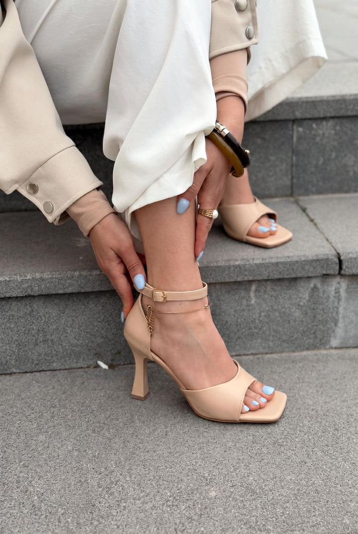 Arnel Nude Mat Deri Kadın Topuklu Sandalet - ILOVESHOES