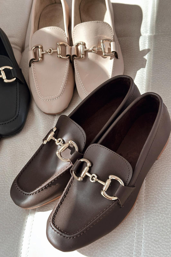 Lofin Mat Deri Toka Detaylı  Kadın Loafer Acıkahve