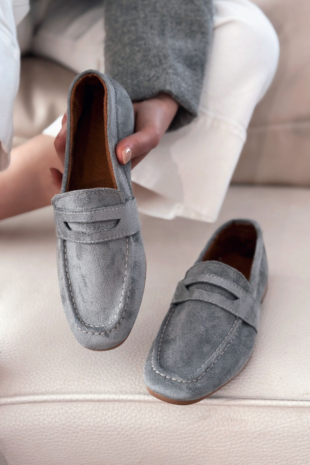 Orvino Gri Süet Günlük Kadın Babet - ILOVESHOES