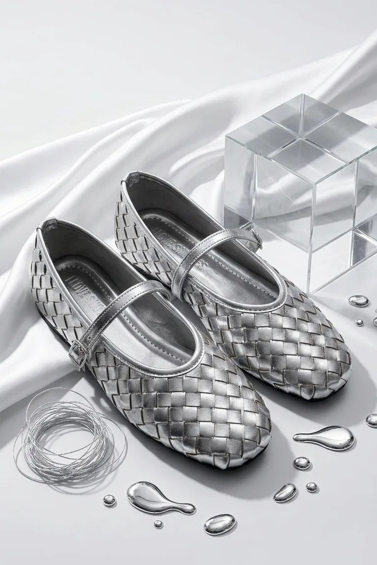 Roselle Gümüş Parlak Deri Kadın Babet - ILOVESHOES