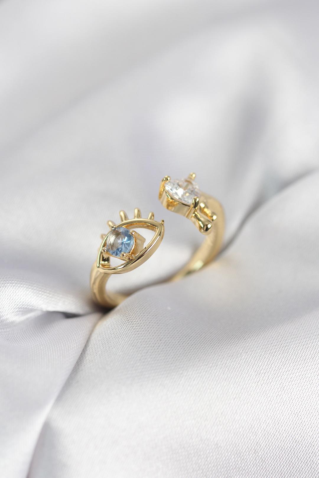 ILS - 1086 Kadın Yüzük Gold Pirinç Zirkon Taşlı - ILOVESHOES