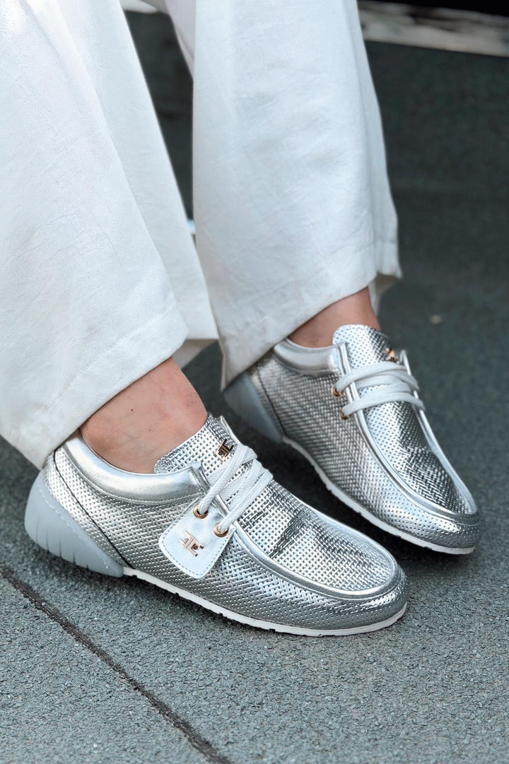 Vionelle Gümüş Parlak Deri Kadın Spor Ayakkabı - ILOVESHOES