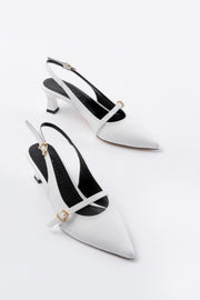 Lorena Mat Deri Beyaz Toka Detaylı Stiletto - ILOVESHOES