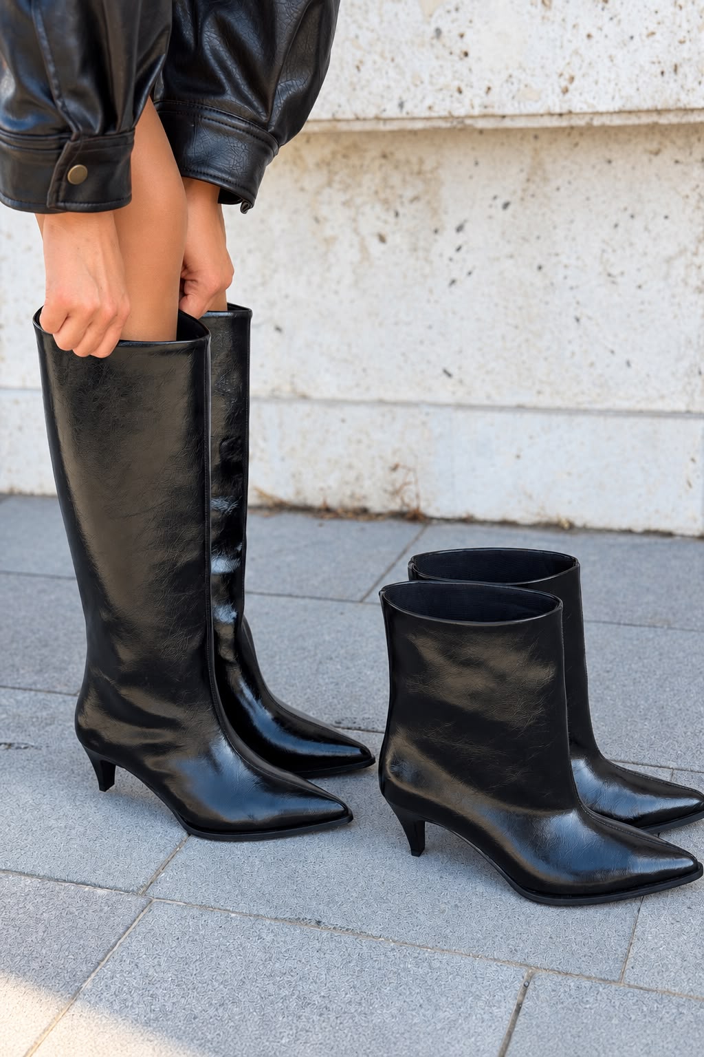 Sovra Siyah Kırışık Deri Kadın Çizme - ILOVESHOES