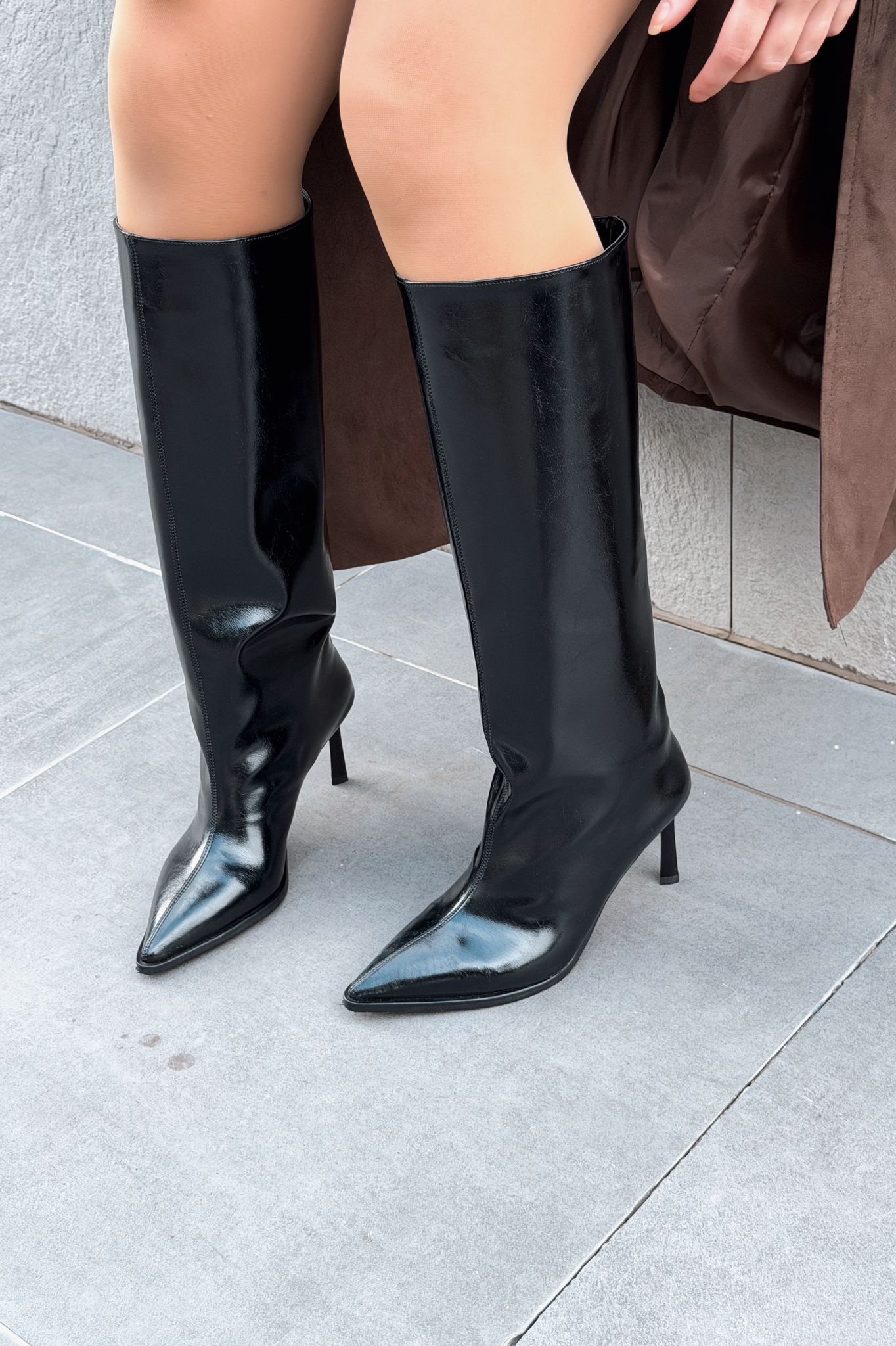 Aviren Kadın Topuklu Çizme Siyah Mat Deri - ILOVESHOES