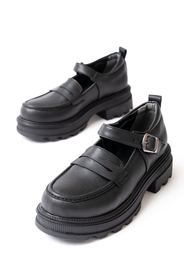 Clavix Mat Deri Siyah Yüksek Tabanlı Loafer Ayakkabı - ILOVESHOES