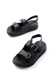 Lirona Mat Deri Siyah Toka Detaylı Kadın Sandalet - ILOVESHOES