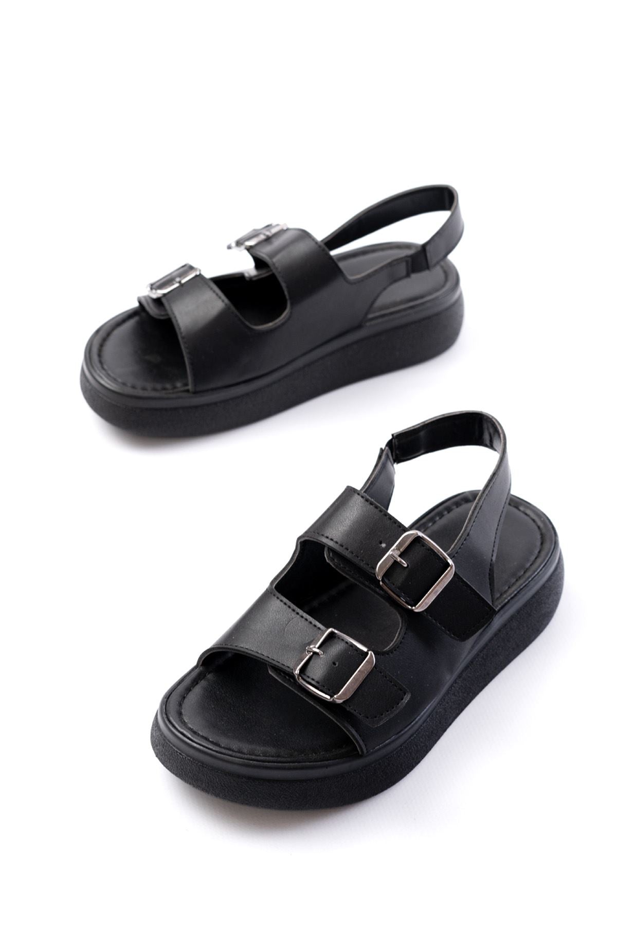 Lirona Mat Deri Siyah Toka Detaylı Kadın Sandalet - ILOVESHOES