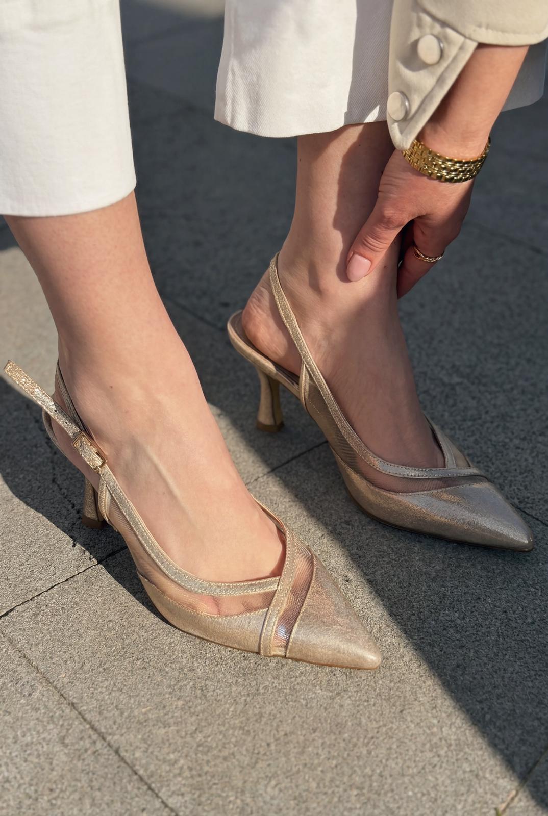 Almerion Stiletto Gold Parlak Deri - ILOVESHOES