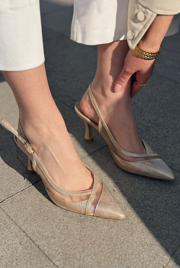 Almerion Stiletto Gold Parlak Deri - ILOVESHOES