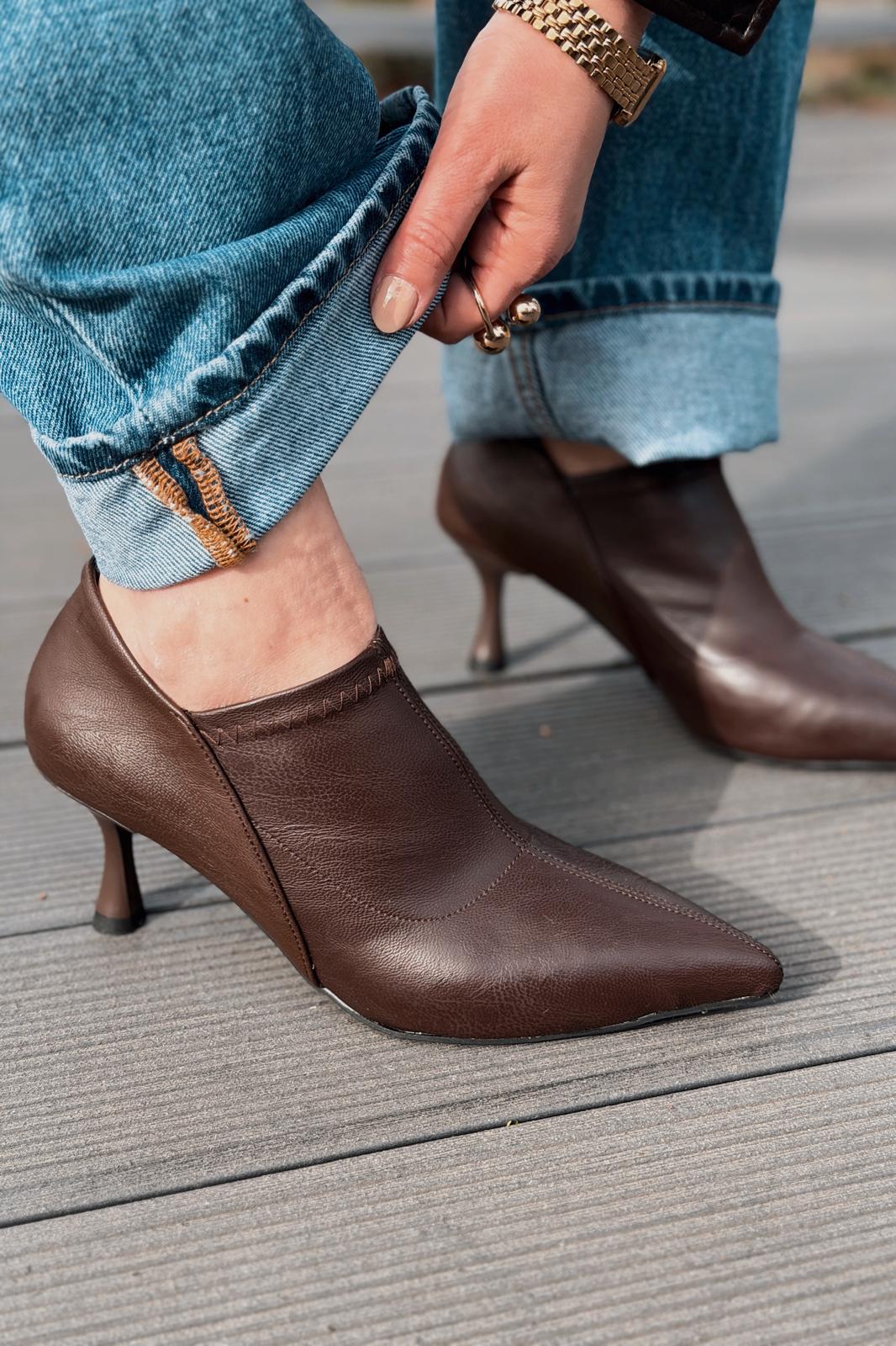 Olia Topuklu Ayakkabı Acıkahve Mat Deri - ILOVESHOES