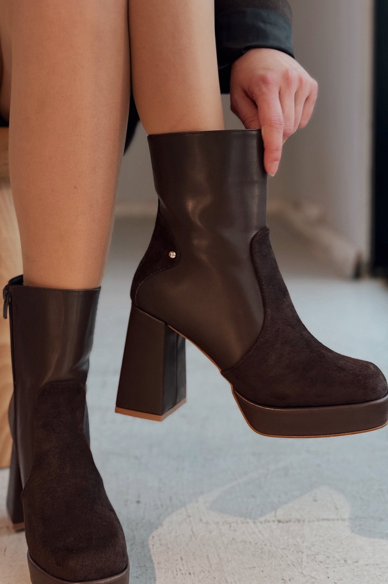 Olexsa Mat Deri Yüksek Topuklu Kadın Bot Acı Kahve - ILOVESHOES