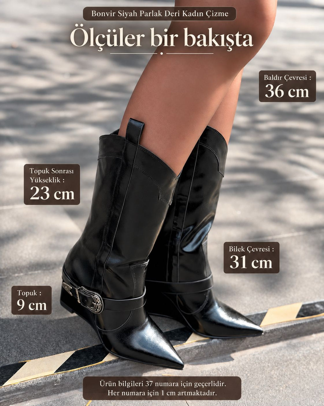 Bonvir Siyah Parlak Deri Kadın Çizme - ILOVESHOES