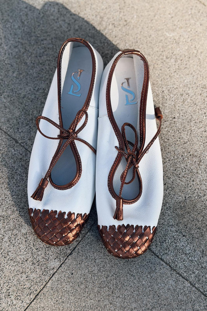 Talorin Hakiki Deri Kadın Bağcıklı Babet Metalik Bronz - ILOVESHOES