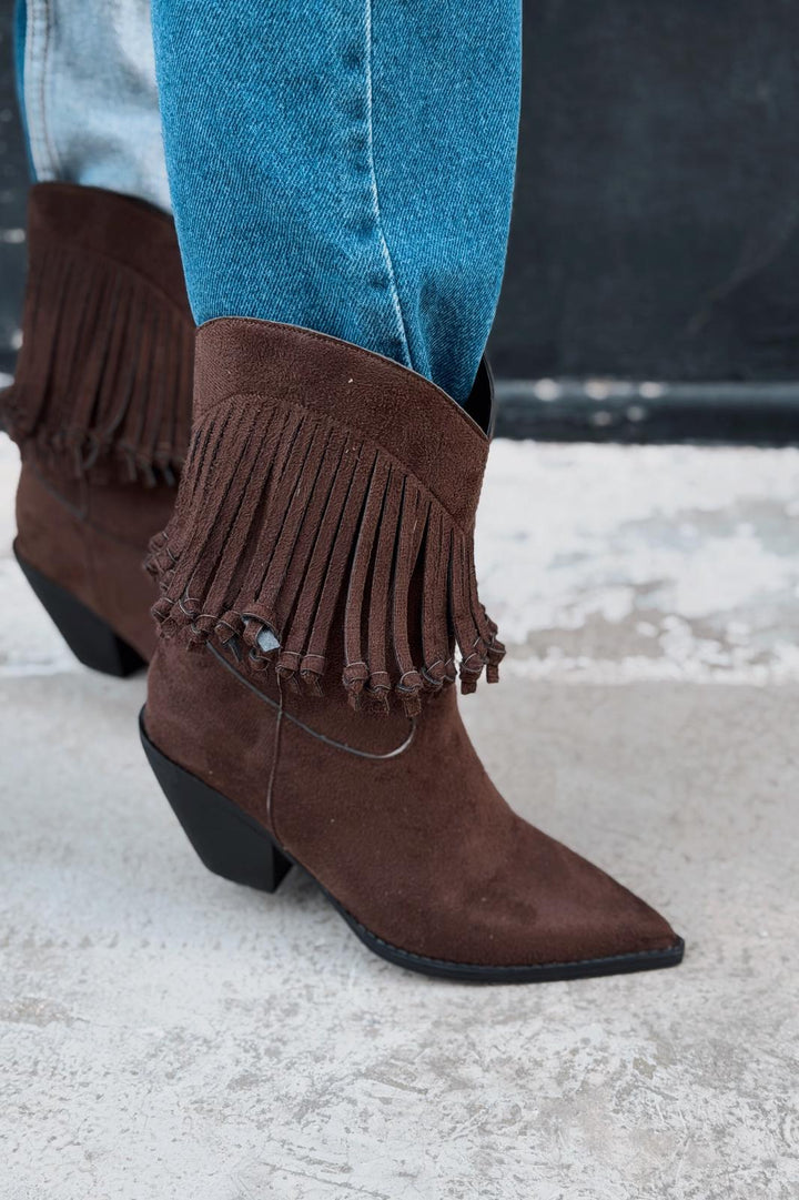 Iserne Kadın Kovboy Bot Acıkahve Süet Püsküllü - ILOVESHOES