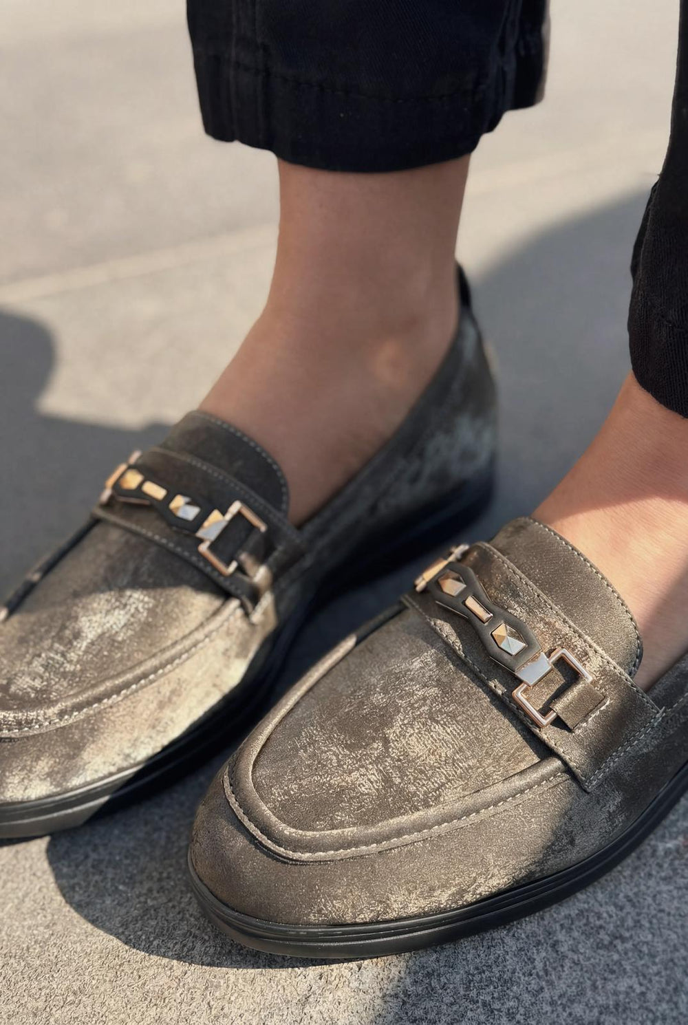 Torel Kadın Loafer Gri Saten - ILOVESHOES