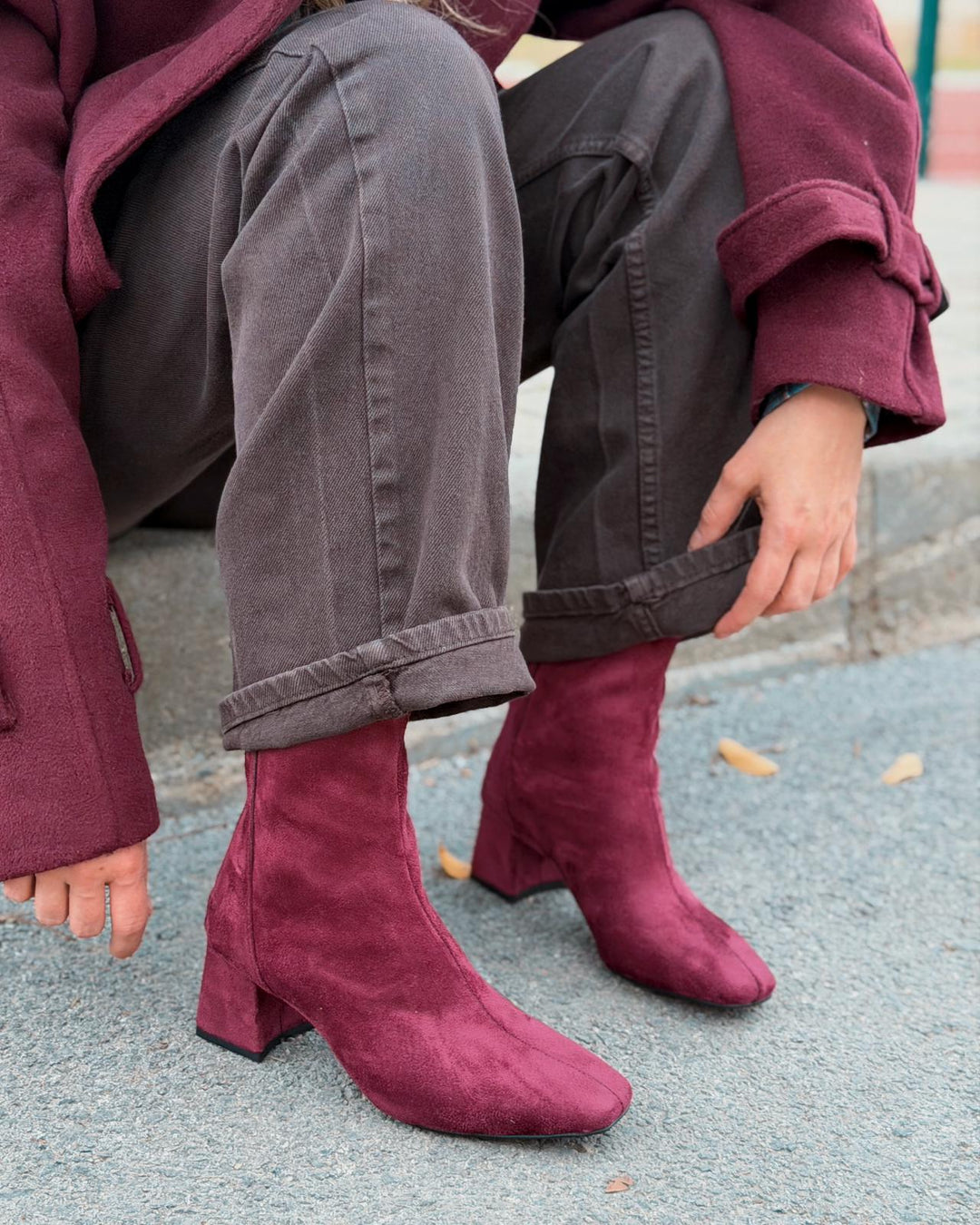 Jornel Kadın Topuklu Streç Bot Bordo Süet - ILOVESHOES