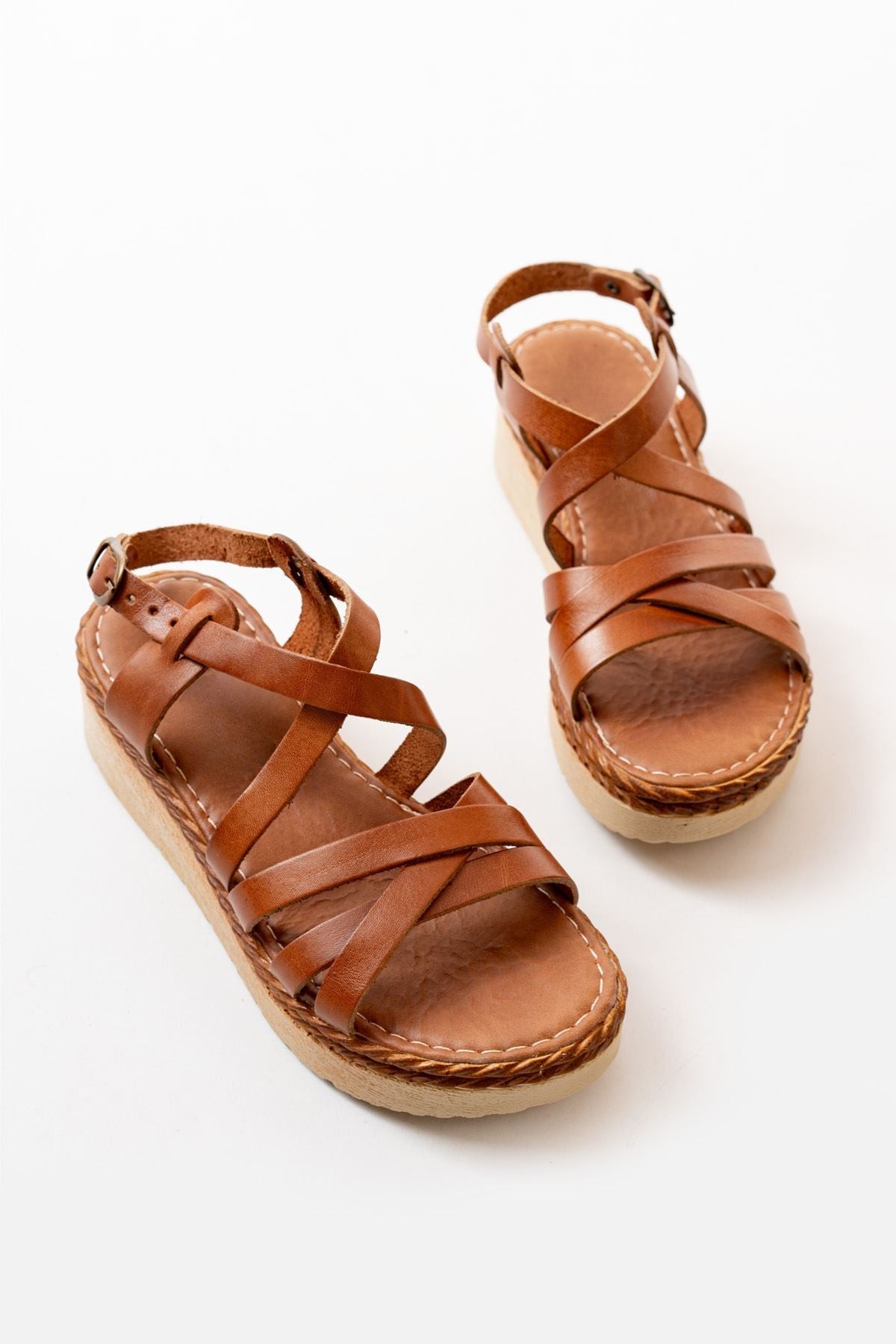 Denvira Hakiki Deri Taba Dolgu Topuklu Kadın Sandalet - ILOVESHOES