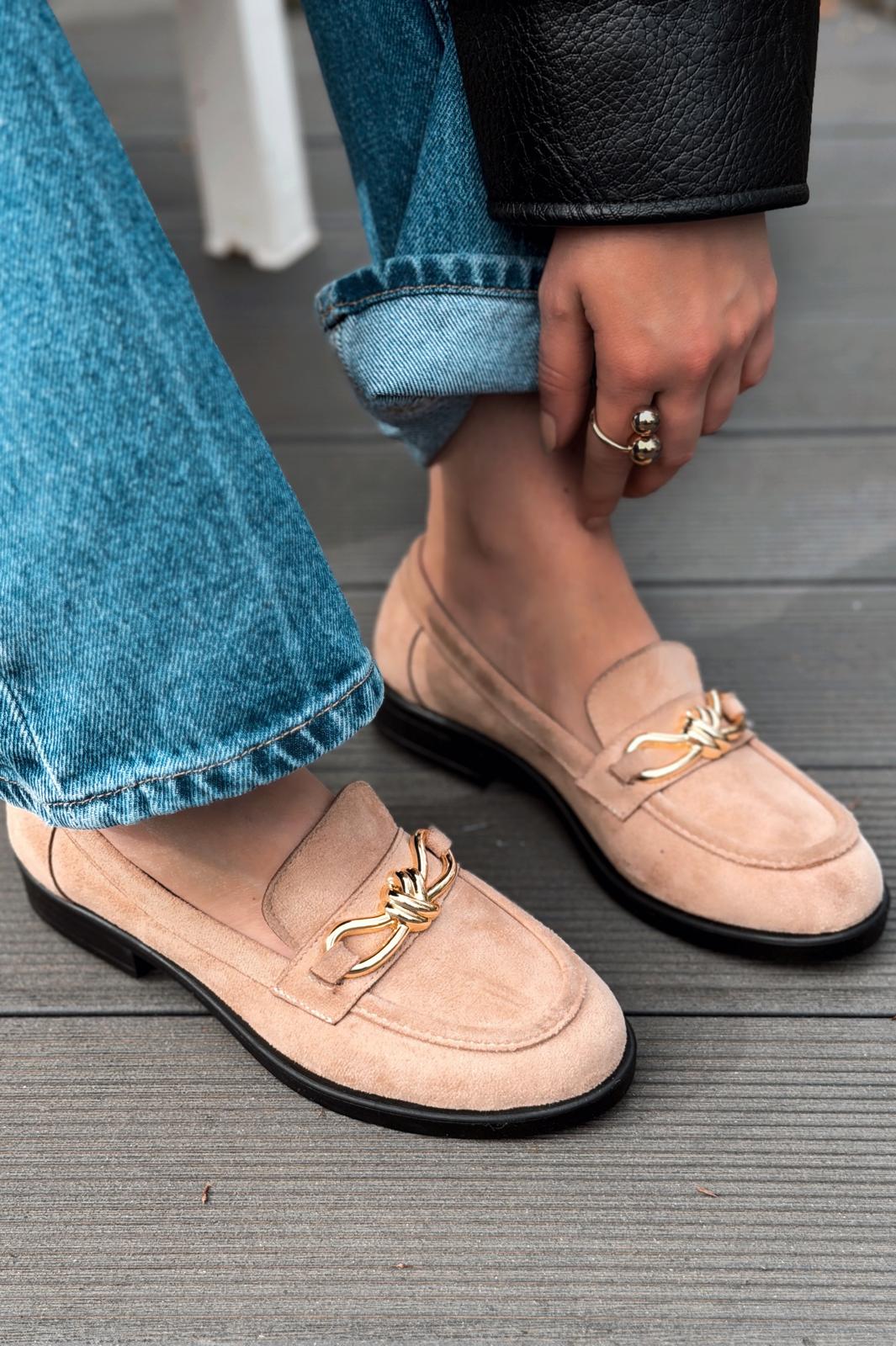 Norel Kadın Loafer Camel Süet Fiyonk Detaylı - ILOVESHOES