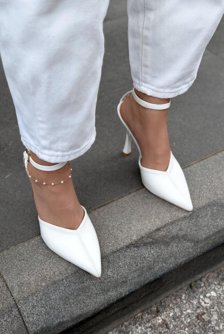 Rovire Stiletto Beyaz Kırışık Deri - ILOVESHOES