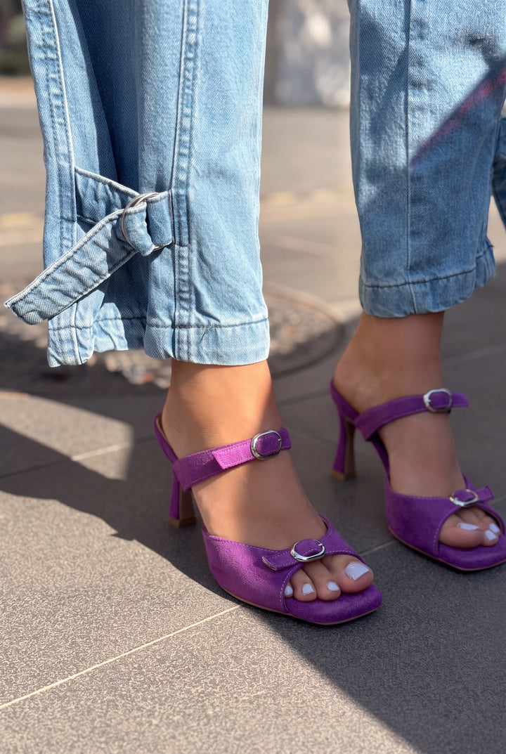 Marise Mor Hakiki Süet Kadın Topuklu Terlik - ILOVESHOES