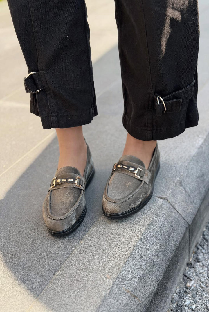 Torel Kadın Loafer Gri Saten - ILOVESHOES