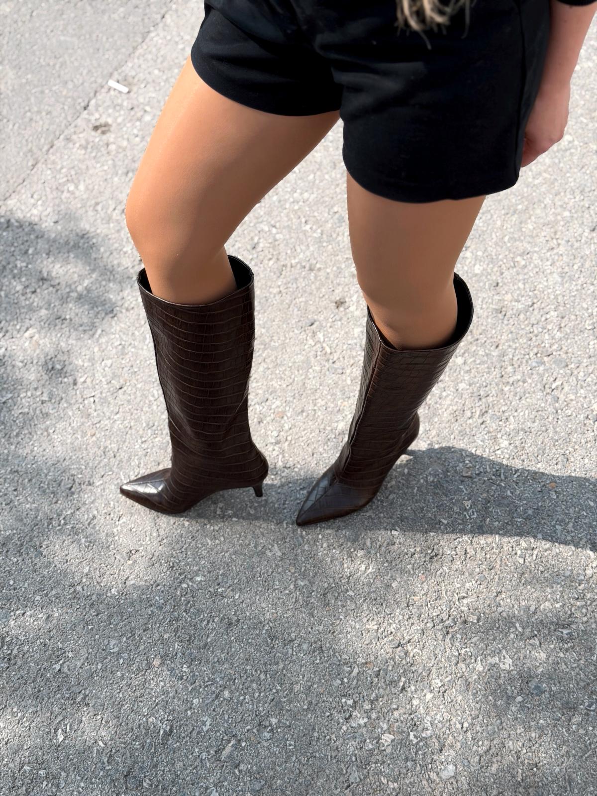 Gwen Desenli Kadın Çizme Acıkahve - ILOVESHOES