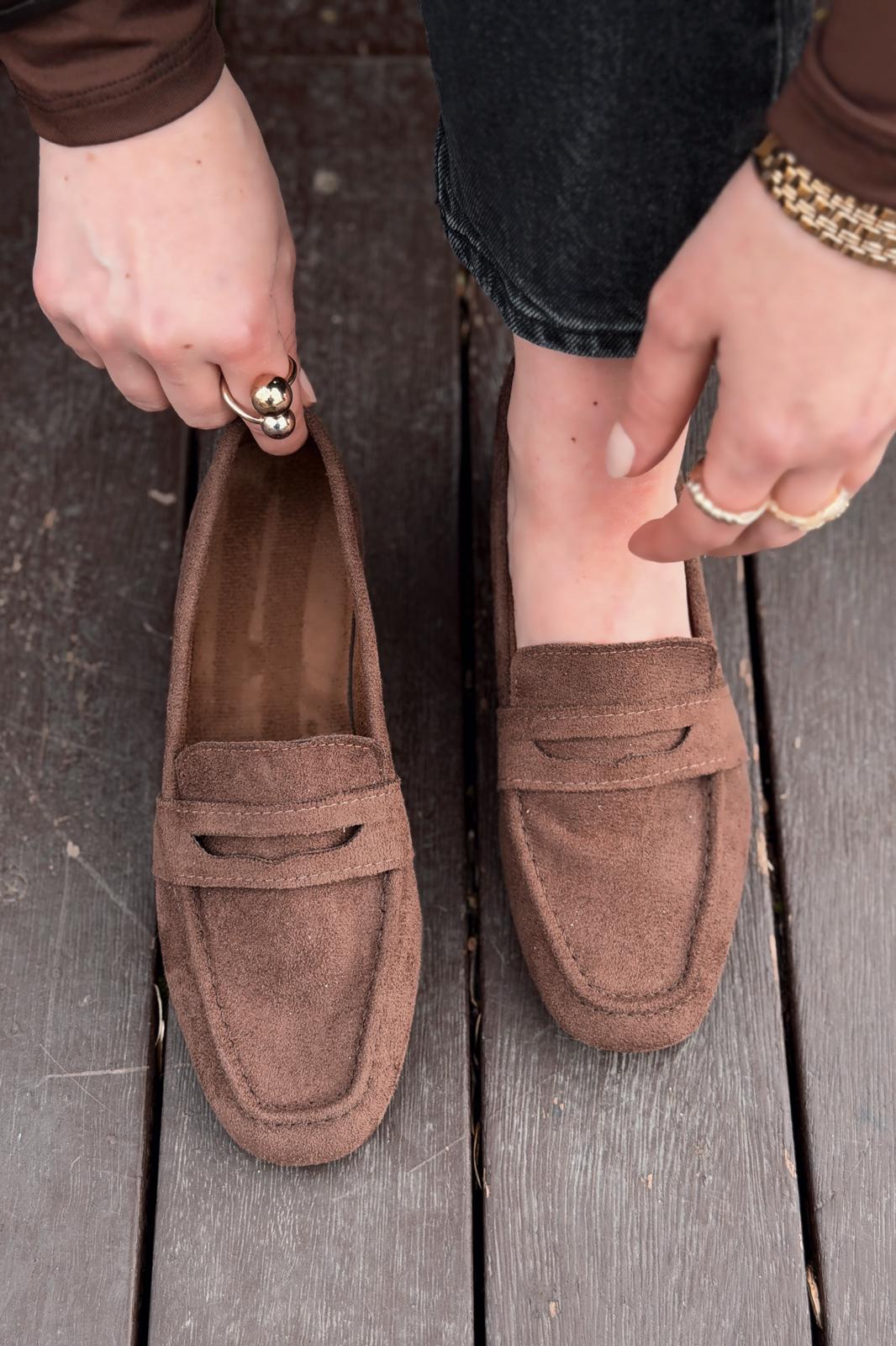 Orvino Acıkahve Süet Günlük Kadın Babet - ILOVESHOES