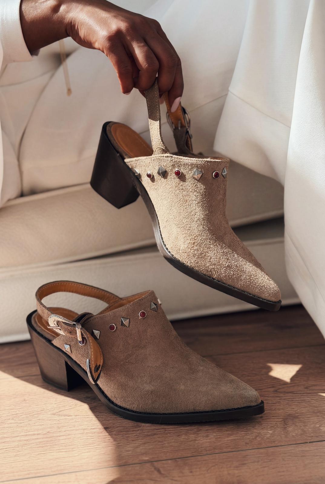 Velvorn Vizon Hakiki Süet Kadın Kovboy Topuklu Ayakkabı - ILOVESHOES